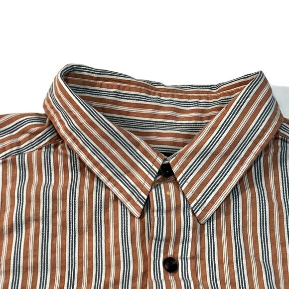 Eddie Bauer Button Up Shirt Mens Large Long Sleeve Orange Striped Cotton - Picture 4 of 7
